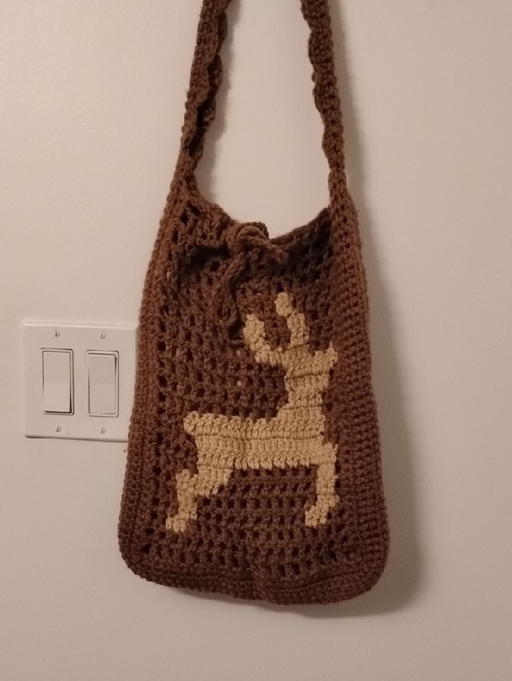 Handmade Crochet Brown Bag with Deer Motif